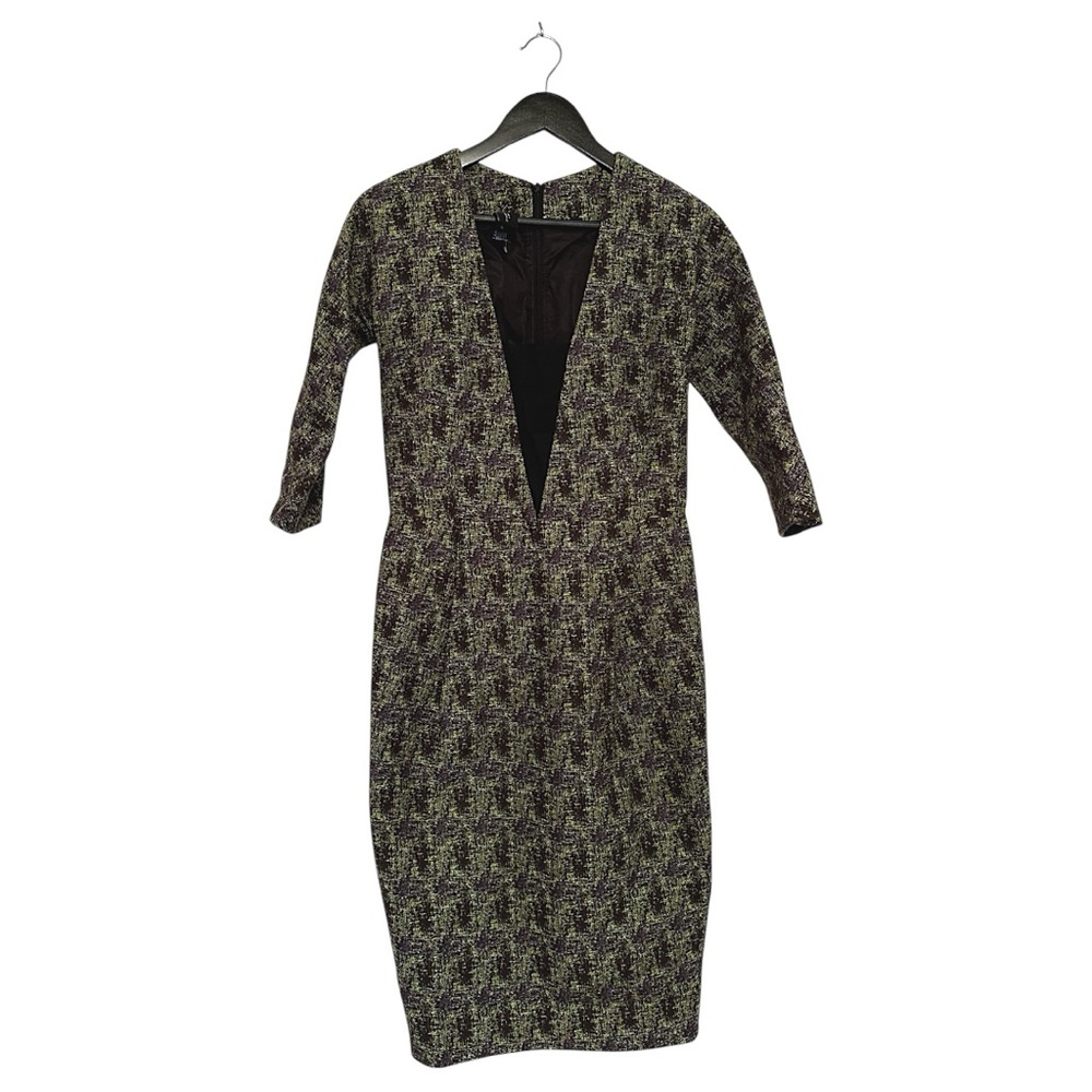 ZERO + MARIA CORNEJO Deep V Dress Abstract Print Tweed Business Size 4 Luxury
